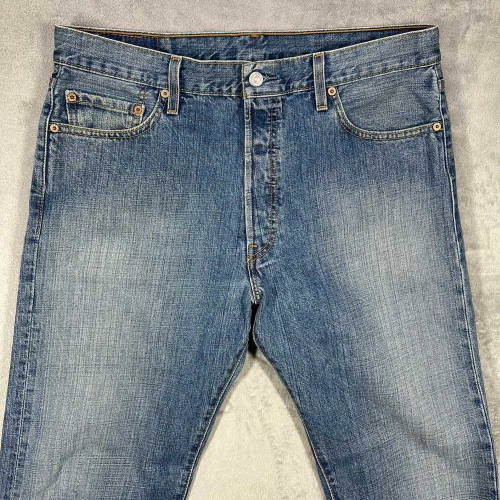 Levi's 501 Jeans Mens 36(35)x31 Blue Straight‎ Leg Button Fly Distressed Denim
